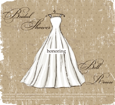 cartel de la vendimia con la ilustración hermoso vestido de novia