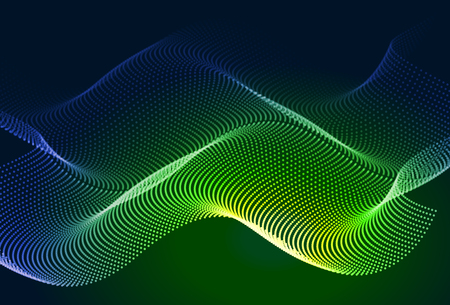 Paysage numérique coloré abstrait avec des particules fluides. fond de cyber ou de technologie. couleurs vertes, jaunes, bleues.