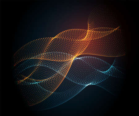 Onde de particules de fumée lisse, orange, couleur bleue. illustration vectorielle