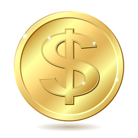 Gold coin: Đồng tiền vàng với dấu đô la. minh họa bị cô lập trên nền trắng