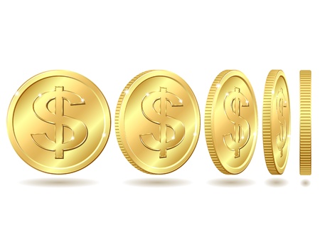 Gold coin: Đồng tiền vàng với dấu đô la với các góc khác nhau Vector minh họa bị cô lập trên nền trắng