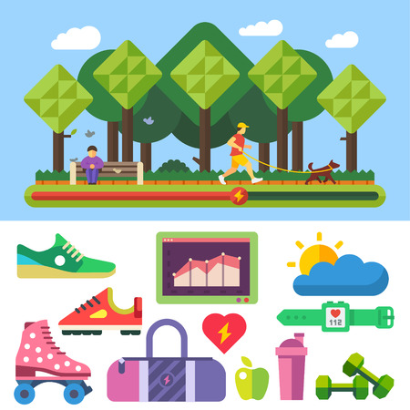 健康的なライフ スタイルを実行しているスポーツを行使フィットネス適切な栄養自然天気の良い公園 ベクトル フラット イラストやアイコンを設定します の イラスト素材 ベクタ Image 健康的なライフ スタイルを実行しているスポーツを行使フィットネス適切な栄養自然天気の良い公園 ベクトル フラット イラストやアイコンを設定します の イラスト素材 ベクタ Image