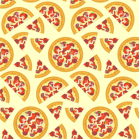 Umreißen Sie Geschnittene Italienische Pizza Auf Nahtlosem Muster ... Umreißen Sie Geschnittene Italienische Pizza Auf Nahtlosem Muster ...