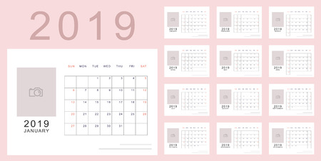 light pink minimalistic calendar of new 2019 year with place 2019 work week calendar