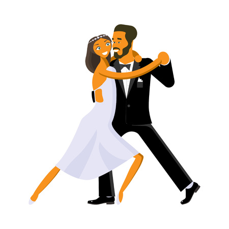 幸せな若い新郎新婦は 彼らの結婚式の日に踊っています スタジオのコンセプト ウェディングダンスレッスン ベクトルイラストのイラスト素材 ベクタ Image 94798724