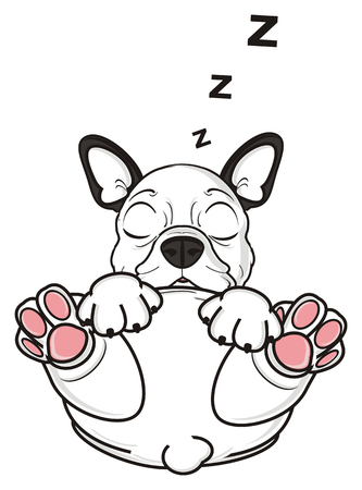 White French Bulldog Sleeping And Letters Z Fly Around Him Stock Photo
