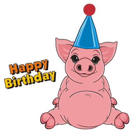 Porc En Bonnet Assis Avec Des Gateaux Et Des Ballons A Air Banque D Images Et Photos Libres De Droits Image