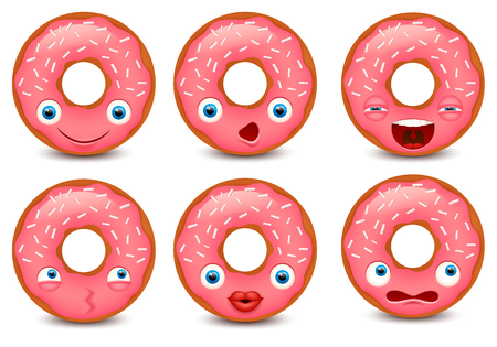 白い背景に隔離されたドーナツ絵文字のセット ベクトル図のイラスト素材 ベクタ Image