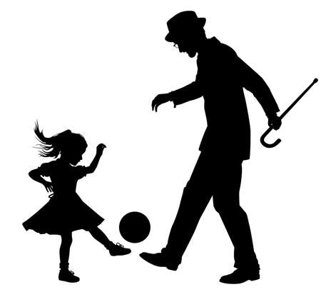 若い女の子とサッカーをして老人のベクトル シルエット イラストのイラスト素材 ベクタ Image