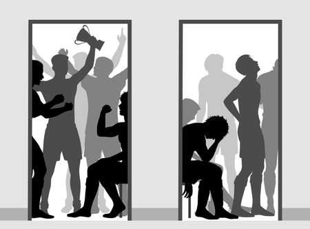 勝利と敗北したスポーツチームの更衣室を対比する編集可能なベクトルイラストのイラスト素材 ベクタ Image 勝利と敗北したスポーツチームの更衣室を対比する編集可能なベクトルイラストのイラスト素材 ベクタ Image