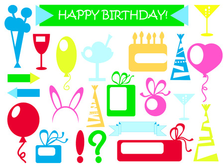 Schwarz Weiss Reihe Von Geburtstag Symbole Oder Aufkleber Vektor Clipart Lizenzfrei Nutzbare Vektorgrafiken Clip Arts Illustrationen Image 55940203