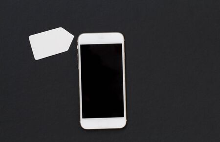 white phone with blank price tag smartphone and shopping label cellphone template