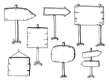 Hand gezeichnet Doodle Holzschilder und Pfeile - 50076282