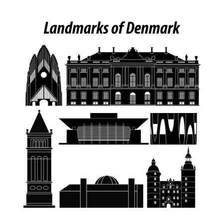 Set of denmark famous landmarks by silhouette style,vector illustration