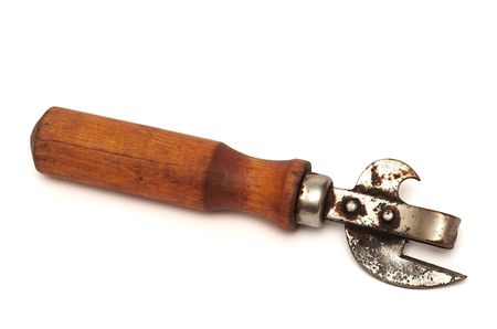 old can opener on a white background stock photo picture and