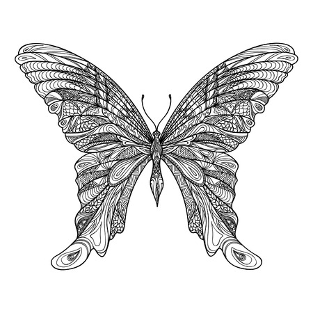 butterfly: Bướm cô lập. Mặt bướm Zentangle vẽ minh hoạ vector sketch. Trang trí trừu tượng doodle yếu tố thiết kế với hoa văn, phù hợp cho một hình xăm.
