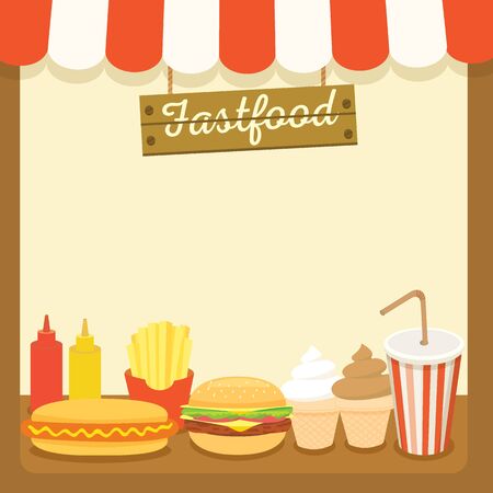 カフェ店のファーストフードのドリンクとデザート メニューのテンプレートのイラスト 枠線とテキストのスペース のイラスト素材 ベクタ Image