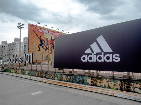 Taipei, Taiwan May 16, 2019: Graffiti Of Adidas 101 Logo Taipei, Taiwan May 16, 2019: Graffiti Of Adidas 101 Logo