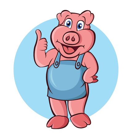 Vector illustration of cute pig with thumb up.