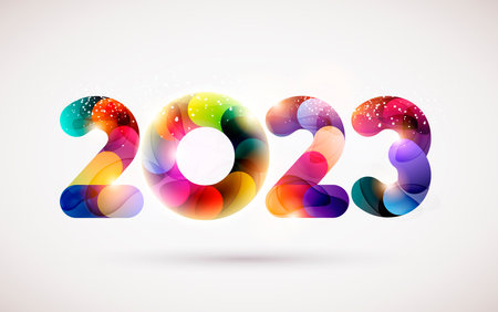 New year 2023. bright multicolored numbers on white background. greeting card design. colorful holiday lettering. Ilustrações vetoriais