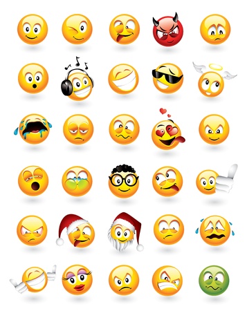 Large vector set of 30 emoticons with various facial expressions Stock Photo