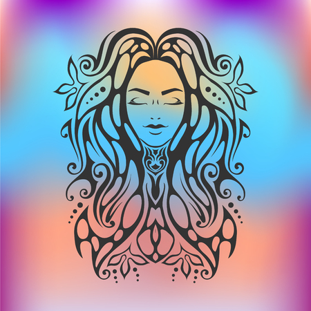 部族の入れ墨と女の子の顔のイラストは 目と髪の華やかな美しい神騎乗を閉じます のイラスト素材 ベクタ Image 部族の入れ墨と女の子の顔のイラストは 目と髪の華やかな美しい神騎乗を閉じます のイラスト素材 ベクタ Image