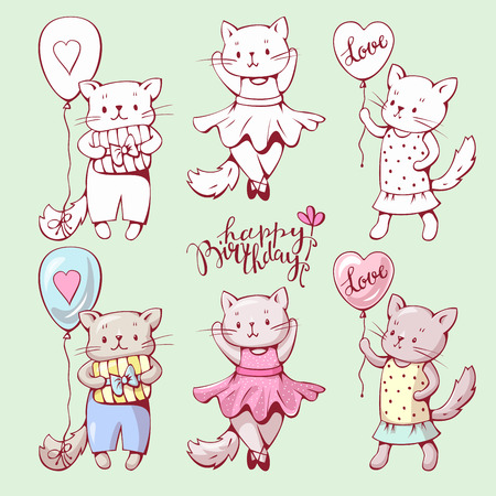 グリーティング カード 誕生日おめでとう 面白い漫画の塊 手描きのイラスト のイラスト素材 ベクタ Image