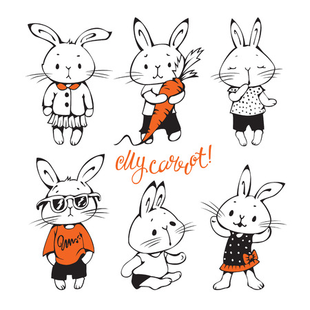 面白い漫画のウサギの手描きイラスト グリーティング カード 誕生日おめでとう ベクトルのイラスト素材 ベクタ Image