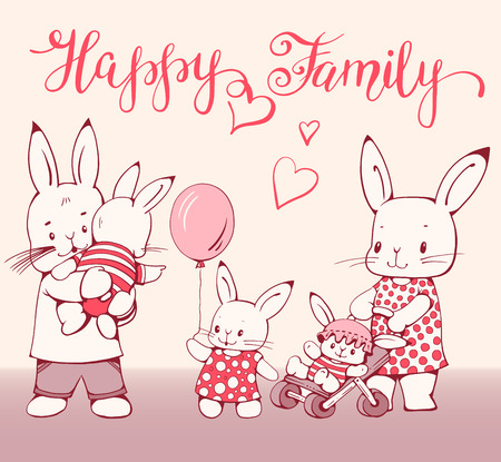 面白い漫画のウサギの手描きイラスト グリーティング カード 誕生日おめでとう ベクトルのイラスト素材 ベクタ Image