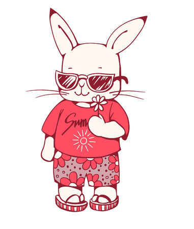 面白い漫画のウサギの手描きイラスト グリーティング カード 誕生日おめでとう ベクトルのイラスト素材 ベクタ Image