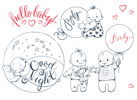 白い背景に分離されたおもちゃの猫のかわいい赤ちゃんの女の子 手描きのイラスト ベクトルのイラスト素材 ベクタ Image