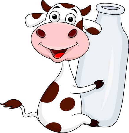 Cow holding milk bottle