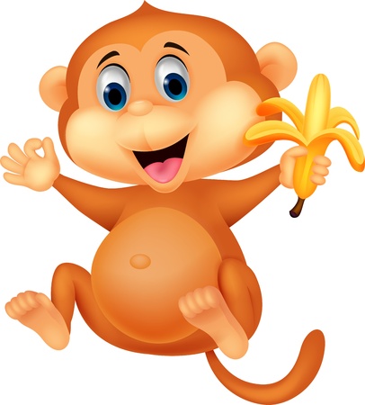 banana: Dễ thương con khỉ ăn chuối phim hoạt hình Hình minh hoạ