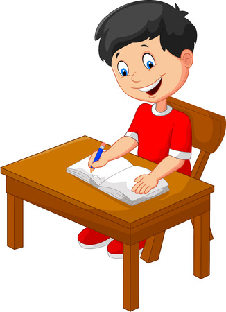 Cartoon little boy writing