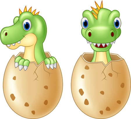 Cute baby dinosaur hatching, isolated vector on white
