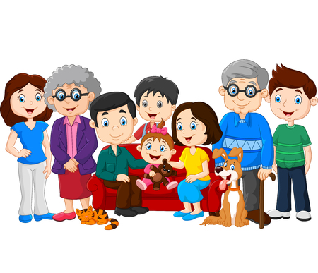 illustration of Big family with grandparents isolated on white background Illustration