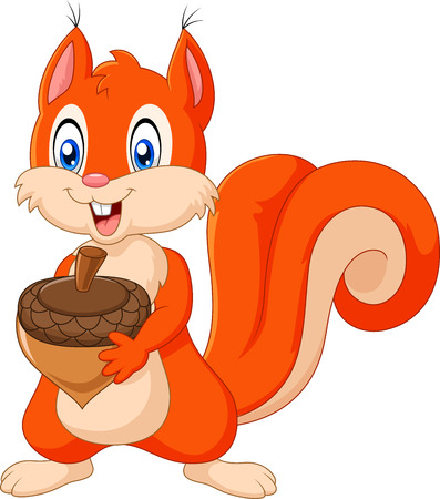 Vector illustration of Cartoon squirrel holding pinecone isolated on white background