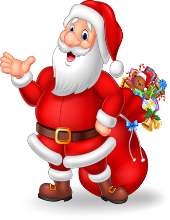 Vector illustration of cartoon funny santa presenting isolated on white background