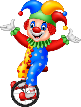 Vector illustration of Cartoon clown riding one wheel bike
