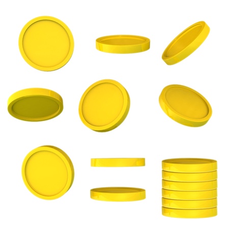 Gold coin: Đồng tiền vàng từ một góc độ khác nhau được phân lập trên nền trắng