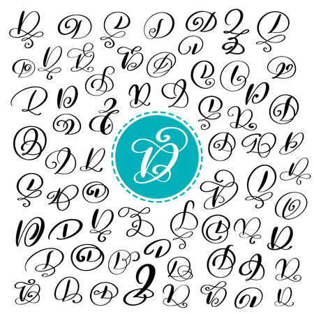 set letter o hand drawn vector flourish calligraphy script script letter