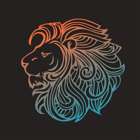 ethnic patterned ornate hand drawn head of lion black and white