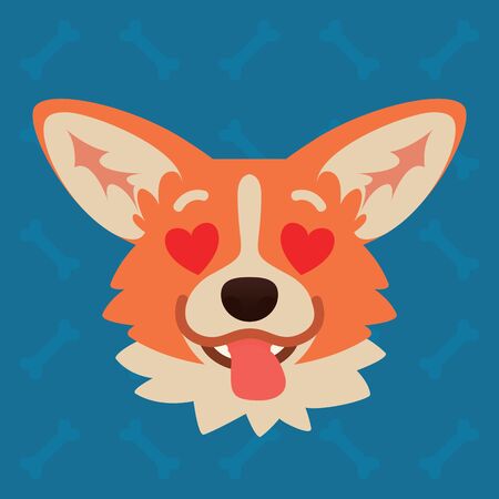 コーギー犬の感情的な頭 フラットスタイルでかわいい犬のベクトルイラストは トリック感情を示しています のイラスト素材 ベクタ Image