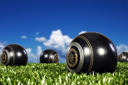 Close up of bowling balls on an open bowling field Фото со стока