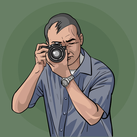 カメラマンはカメラのイラストを使って仕事をしています のイラスト素材 ベクタ Image