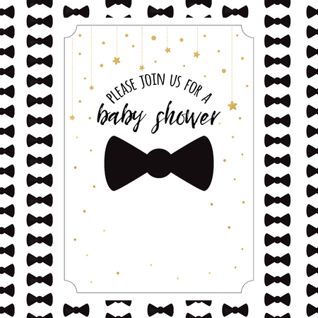 baby shower invitation template with sparkle golden stars bow