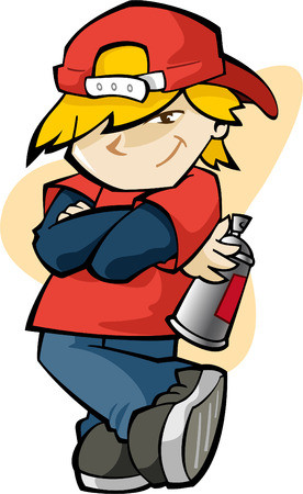 Vector children: cậu bé mát mẻ với sơn phun có thể.
