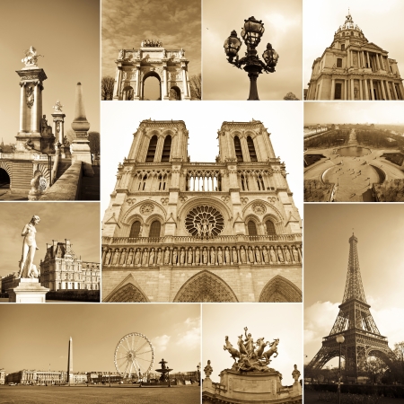 paris collage of the most famous monuments and landmarks stock photo
