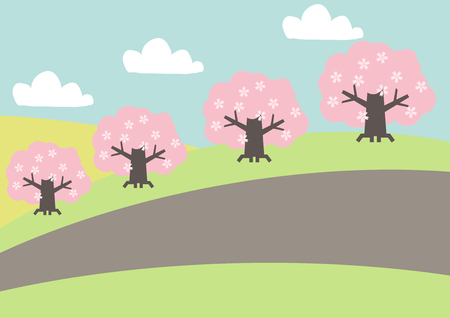桜の背景 春の風景 スプリングクリップアート 桜と春の野原のイメージ シーズンクリップアート のイラスト素材 ベクタ Image
