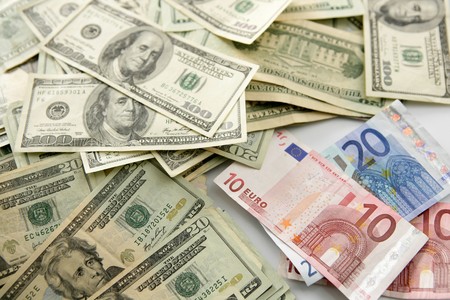dolar: Dolar versus euro notes, finance metaphor image